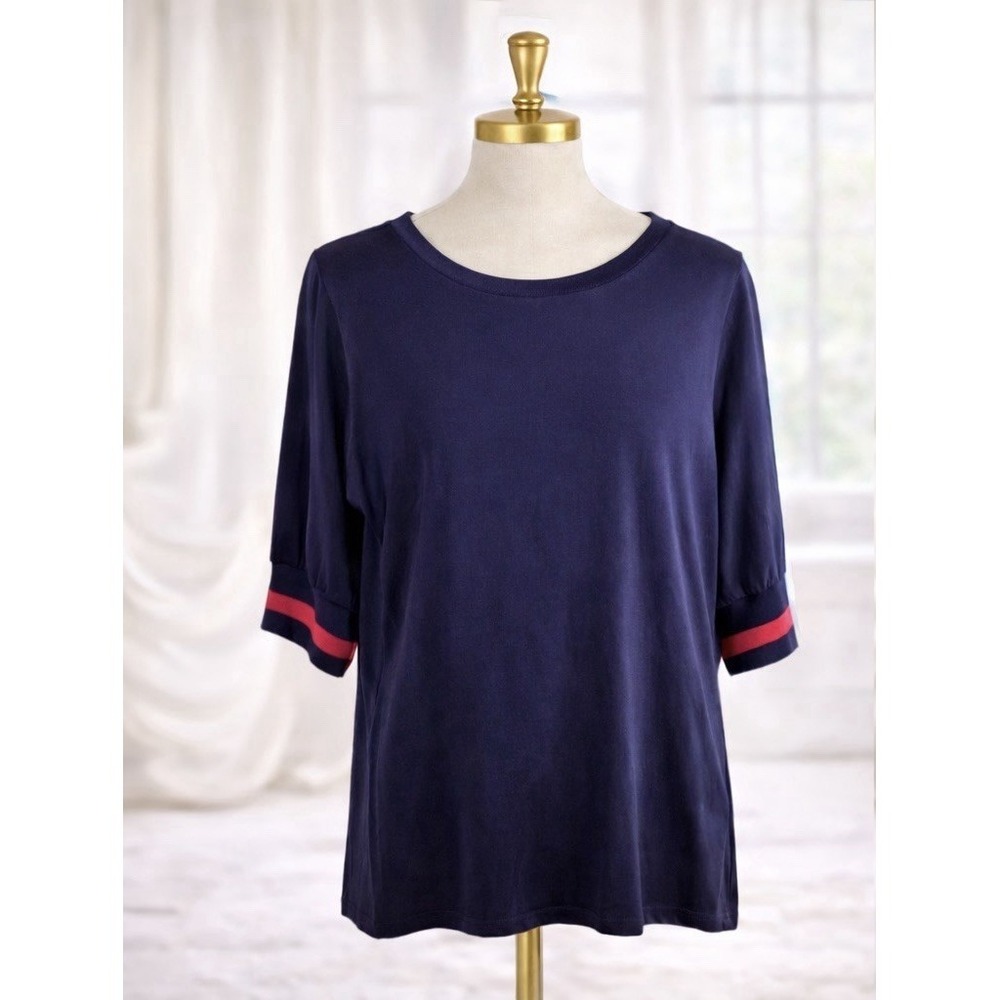 Lauren Ralph Lauren Size Large Knit Top 100%‎ Cotton Navy Blue Nautical Coastal